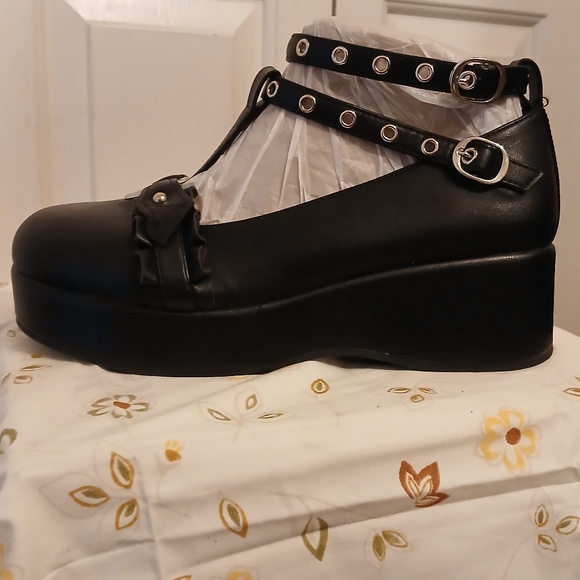 BYOMIG Mary Jane T Strap Chunky Heel Goth Platform Lolita Oxfords Black Never w - Picture 3 of 13